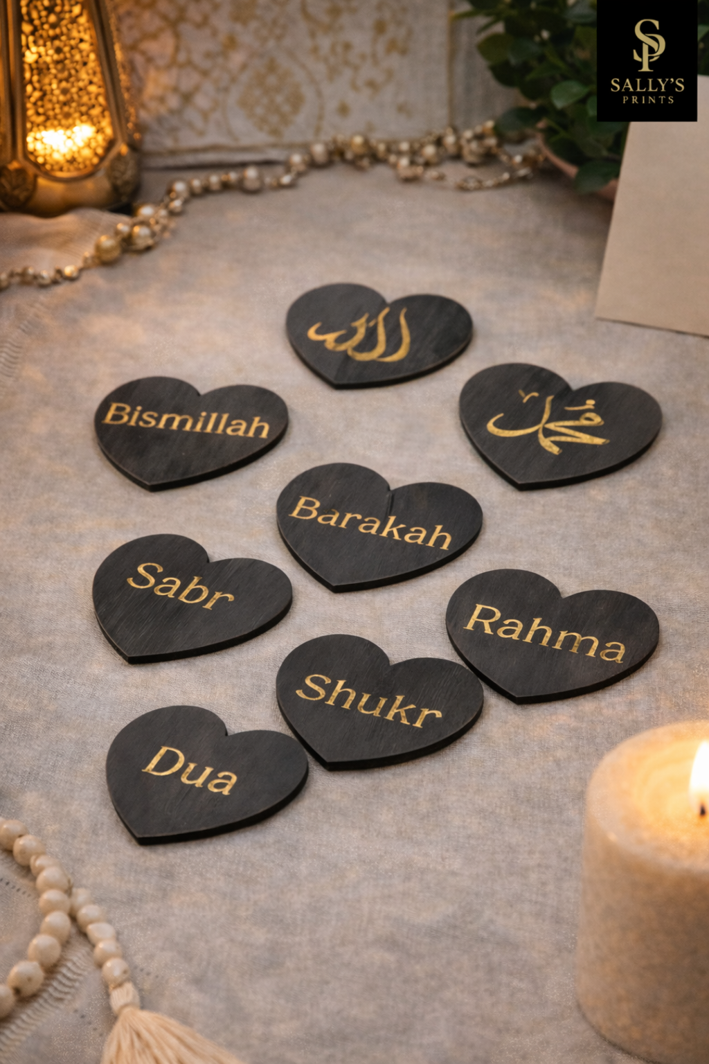 Islamische Dekor Herzen aus Holz Set (8er)